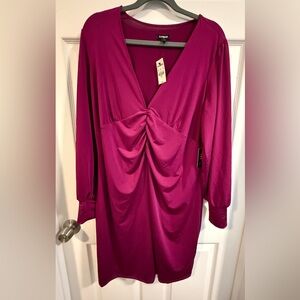 Express Magenta V-Neck Women's Dress